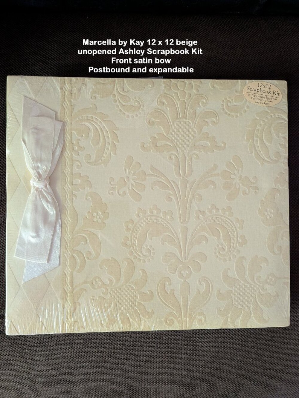 Marcella by Kay 12 x 12 beige unopened Ashley Scrapbook Kit Front bow, Postbound